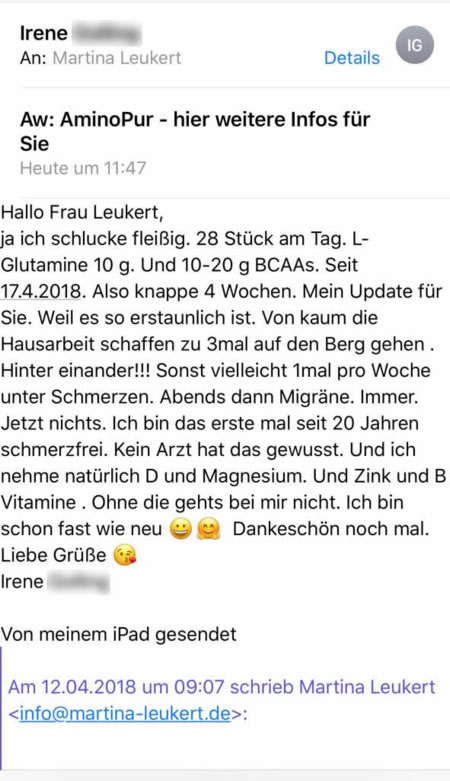 Das ist eine Rückmeldung zu unserem Amino Pur.